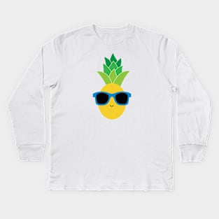 Cool Pineapple with Blue Sunglasses Kids Long Sleeve T-Shirt